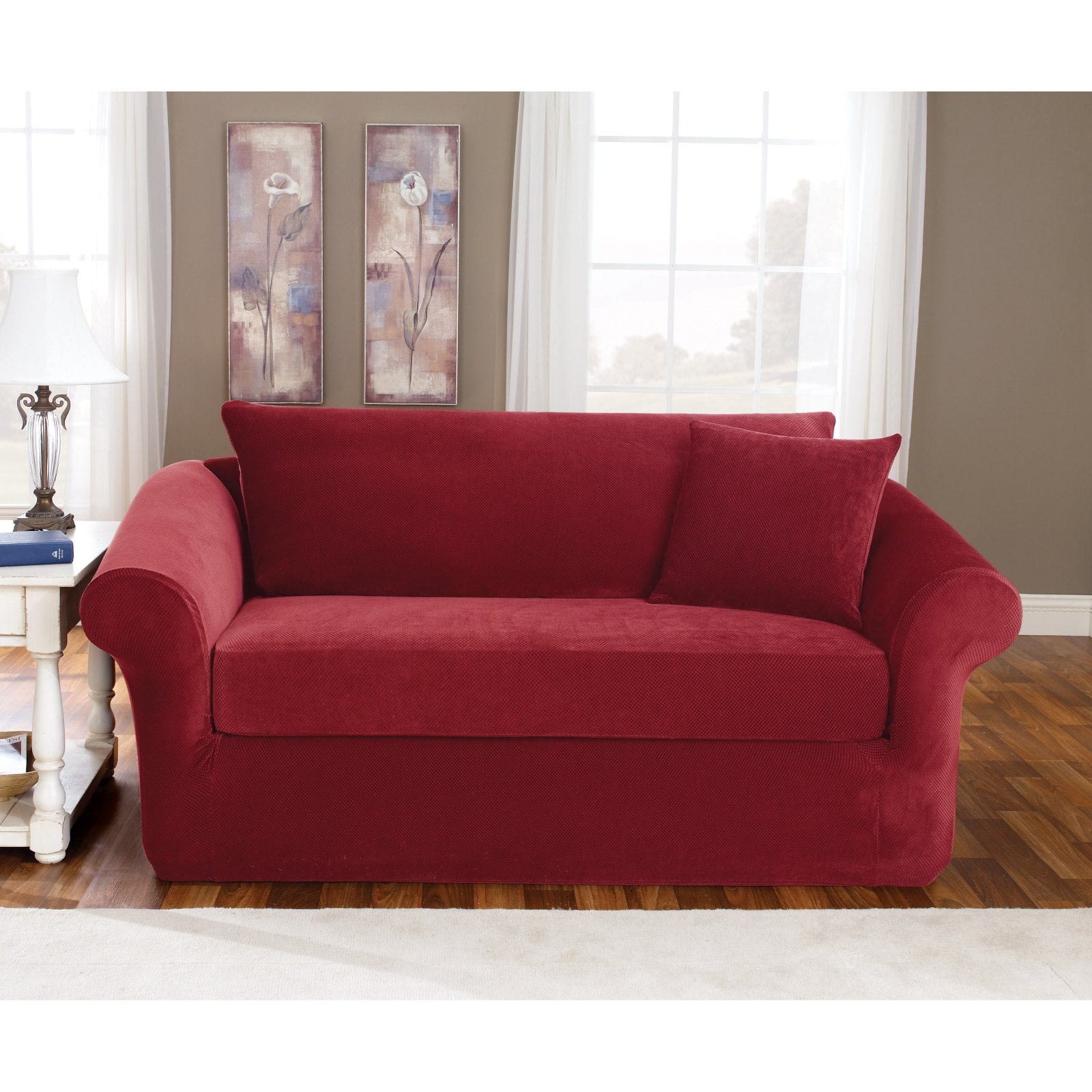 Sure Fit Stretch Pique Three Piece Loveseat Slipcover