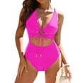 thumbnail image 2 of Women's One Piece Swimsuit Sexy Bikini with Padded Cups Wire Free Swimsuit for Beach Pool,Hot Pink,M, 2 of 8