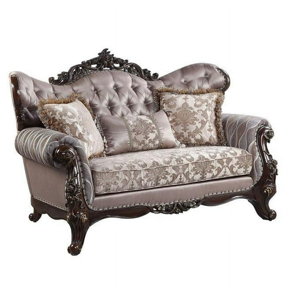 HomeRoots 515730 70 in. Love Seat & Toss Pillows, Pink & Brown