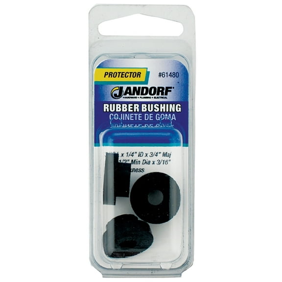 Jandorf 61480 Conduit Bushing, 1/4 in ID, 3/4 in OD, 1/4 in Dia Cable, Rubber, Black, 3/16 in Thick Panel
