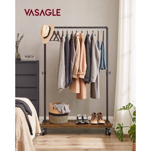 Rolling Garment Rack with Shelf, Heavy-Duty Industrial Pipe Style Clothes Rack for Bedroom, Laundry Room, Commercial Display