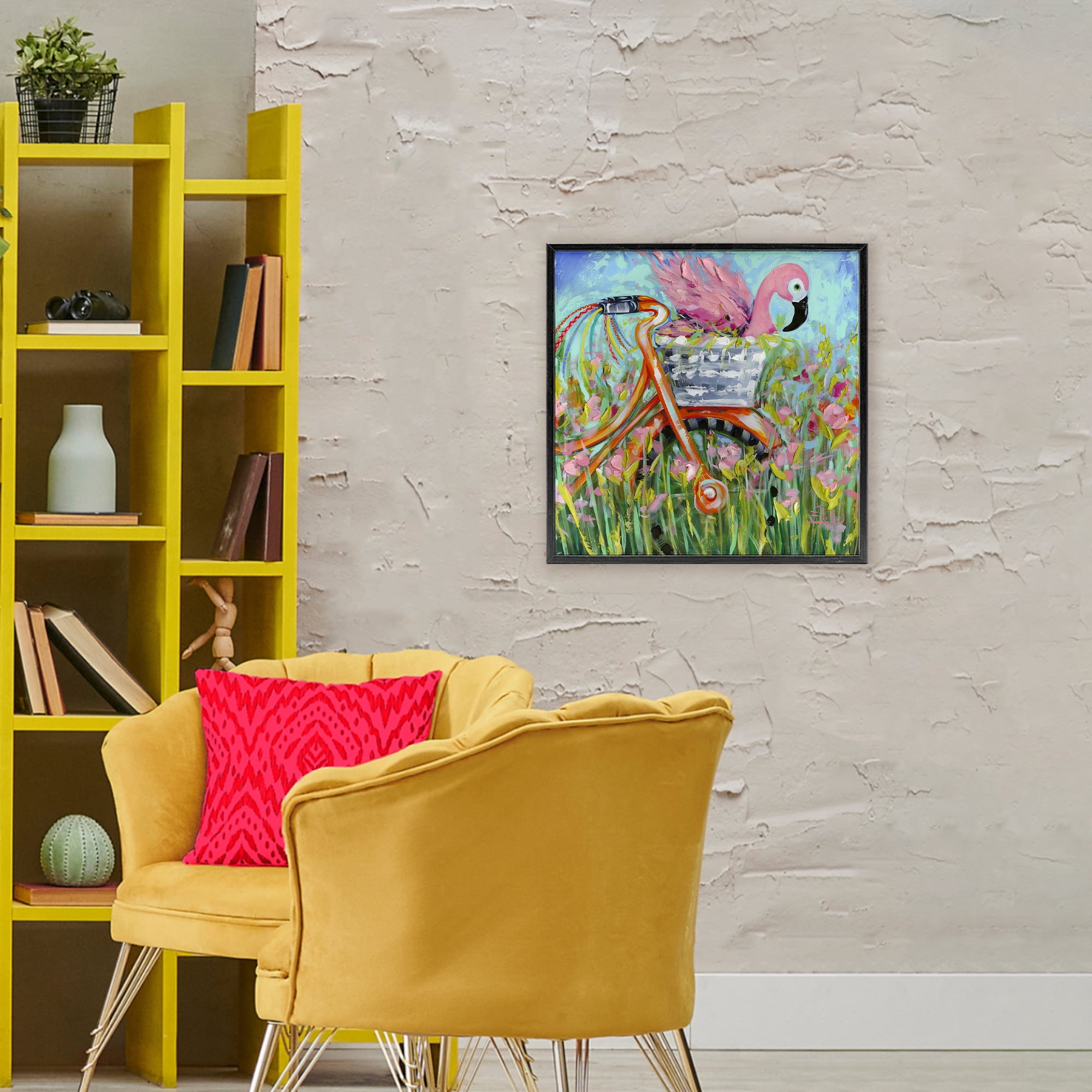 Stupell Industries Flamingo's Free Bicycle Ride Black Framed Giclee Art, design by Estelle Grengs