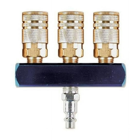 Primefit M1401A-5 0.25 x 0.37 in. Automotive Style 3-Way Round Manifold with 3 Couplers, Plug