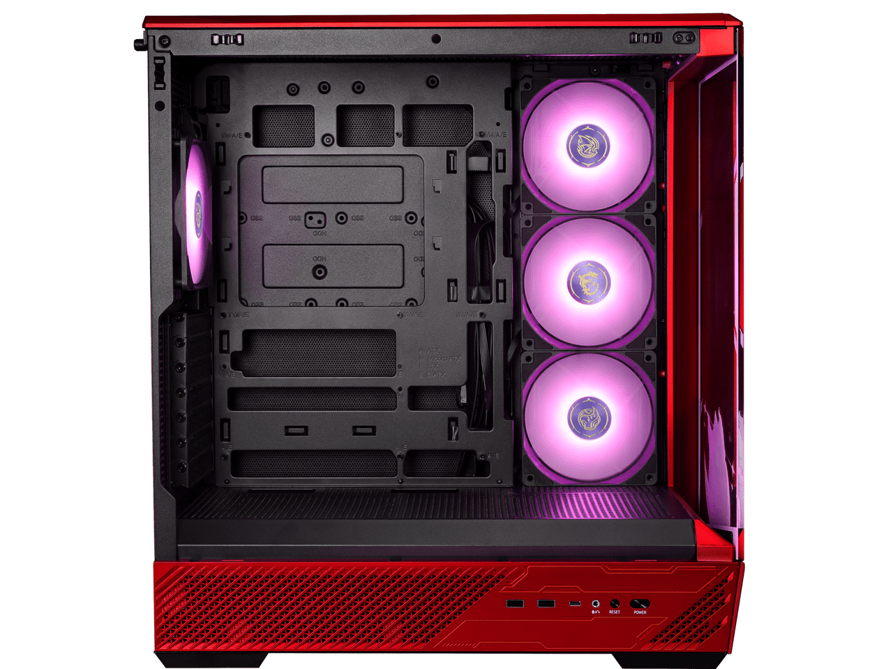 MSI PANO 130R MLG EDITION - ATX Mid-Tower Gaming PC Case - 270-degree Tempered Glass Panel - Liquid Cooling Support up to 360mm Radiator - Pre-Installed 4x ARGB Fans