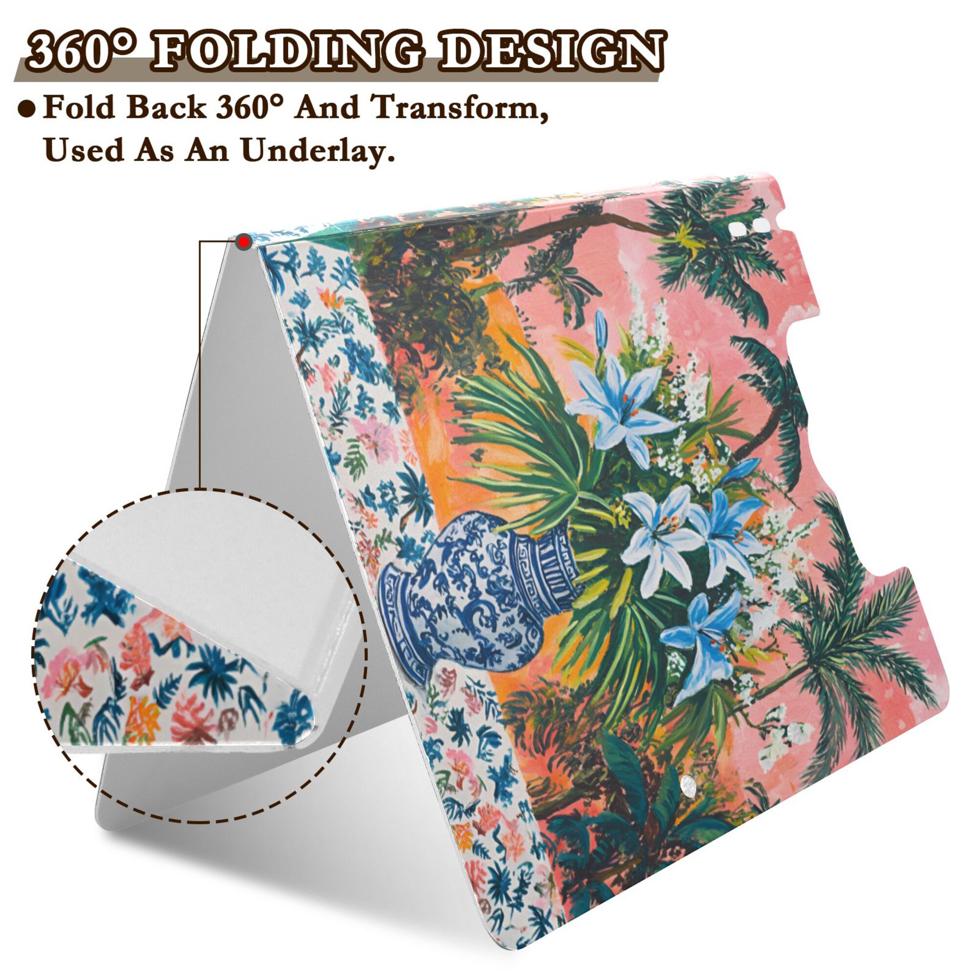 FORMRS A4 Clipboard Folder with Pen Holder Horizontal Foldable School Office Binder, Blue Flowers