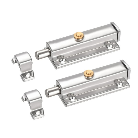 Door Flush Bolt, 4-inch Stainless Steel Security Sliding Barrel Latch Lock with Spring Switch 2 Pcs