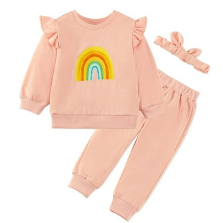 

Sunwukong 3pcs Toddler Baby Girl Long Pants Set Flying Long Sleeve T-Shirts Tops +Trousers + Hairband Kids Casual Outfits