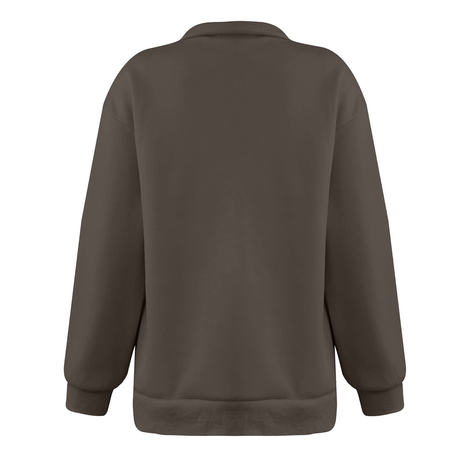Yyeselk Women Half Zip Oversized Sweatshirts Graphic Printed Long Sleeve  Solid Color Drop Shoulder Fleece Workout Pullover Brown S
