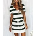 thumbnail image 1 of Txlixc Vestido de bloque de color para mujer, una pieza de manga corta con cuello en V a rayas para adultos con cordón, bolsillo Txlixc  Estilo de ocio, 1 of 9