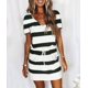 thumbnail image 1 of Txlixc Vestido de bloque de color para mujer, una pieza de manga corta con cuello en V a rayas para adultos con cordón, bolsillo Txlixc  Estilo de ocio, 1 of 9