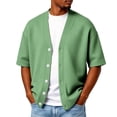 thumbnail image 2 of Mens Cardigan Sweater Textured Waffle Knit Short Sleeve Cardigan Open Front Lightweight Casual Button Down Cardigan, M, 2 of 8