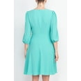 thumbnail image 4 of London Times Pleated Scoop Neck Elbow Sleeve Solid Fit & Flare Crepe Dress-NAVY / 6, 4 of 24