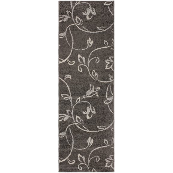 Superior Vine Modern Floral Indoor Runner Rug, 2'7"x8', Black