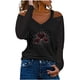 thumbnail image 1 of Moda mujer cuello pico manga larga camiseta otoño taladro caliente hombro frío blusa suelta Tops Fridja  fjkfkj3851, 1 of 5