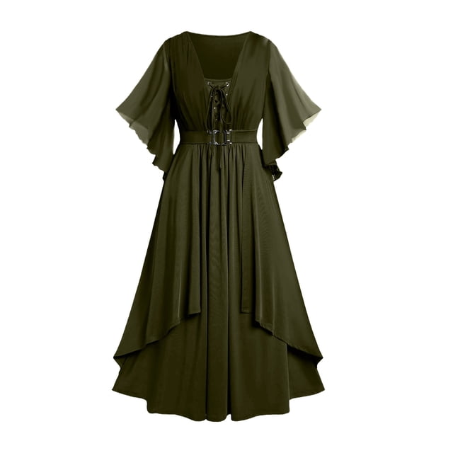 Heisall Robe Gothique Médiévale pour Femme, Manches Évasées Victoriennes, Chiffon à Volants, Formelle, Mère de la Mariée, Maxi, Invitée de Mariage
