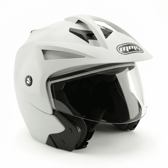 MMG Motorcycle Scooter Street Open Face Helmet DOT - Flip Up Shield - Gloss White (Large) Model 20