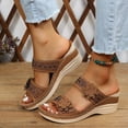 thumbnail image 3 of LOVZFMLL Chunky Wedge Sandals For Women with Arch Support Two Band Floral Summer Casual Slides Open Toe Slip On Slippers Brown 7.5, 3 of 7