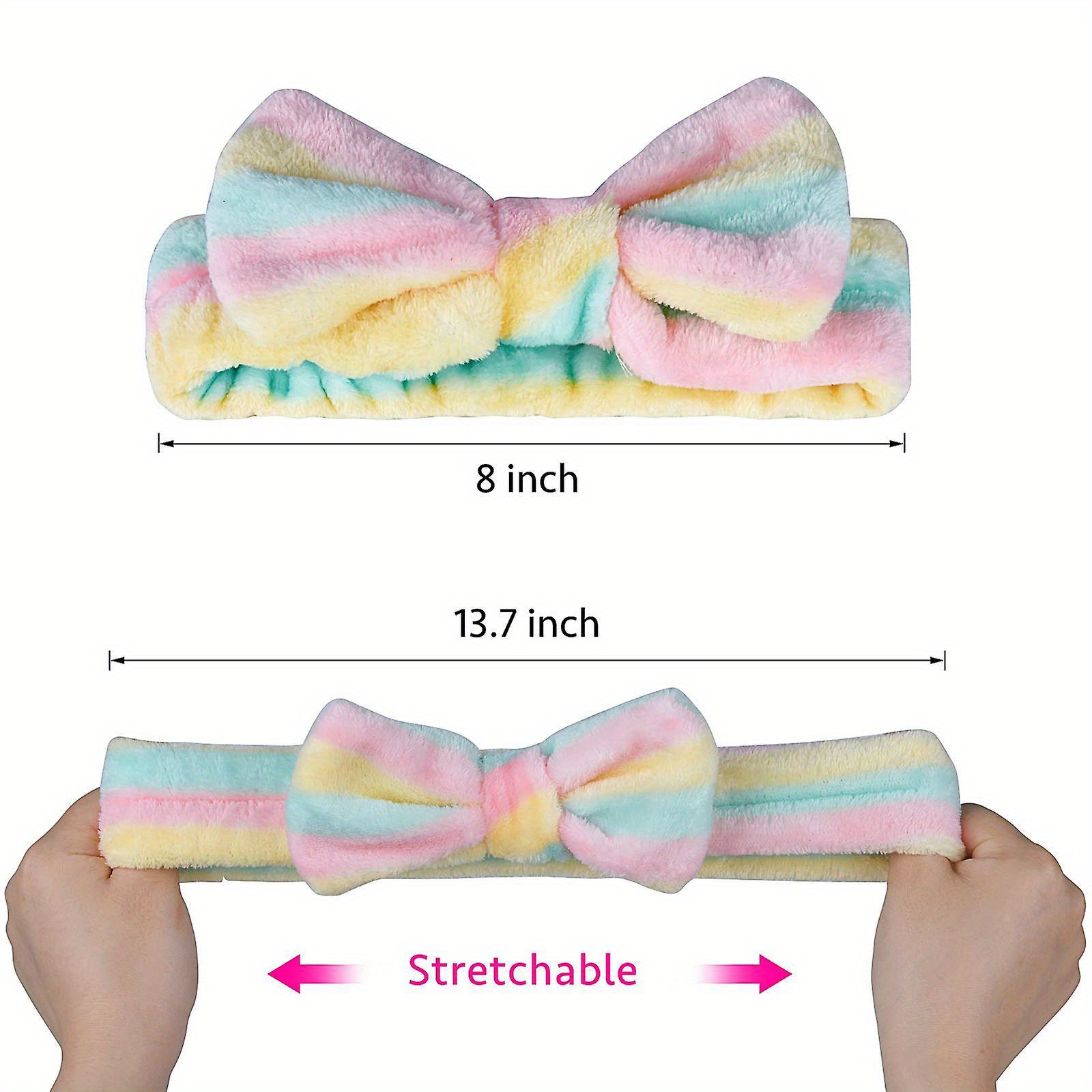 6-Pack Cute Flannellette Bow Hair Bands for Women, Adjustable Elastic Hair Ties, Soft Coral Fleece, Butterfly Print, Spa Hair Accessories for Makeup, Face Washing, and Shower