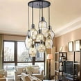 thumbnail image 3 of KPIBEST Vintage 8-Lights Island Cognac Glass Cluster Pendant Chandelier Antique Black Finish Glass Ceiling Lights for Dining Room Living, 3 of 6