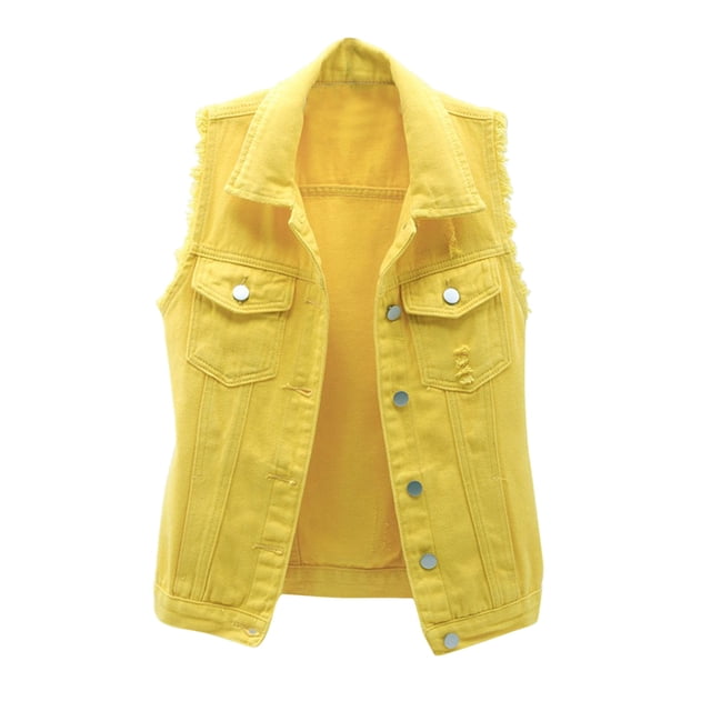 Veste en Jean Sans Manches 2TG pour Femmes, Couleur Unie, Compression Ample