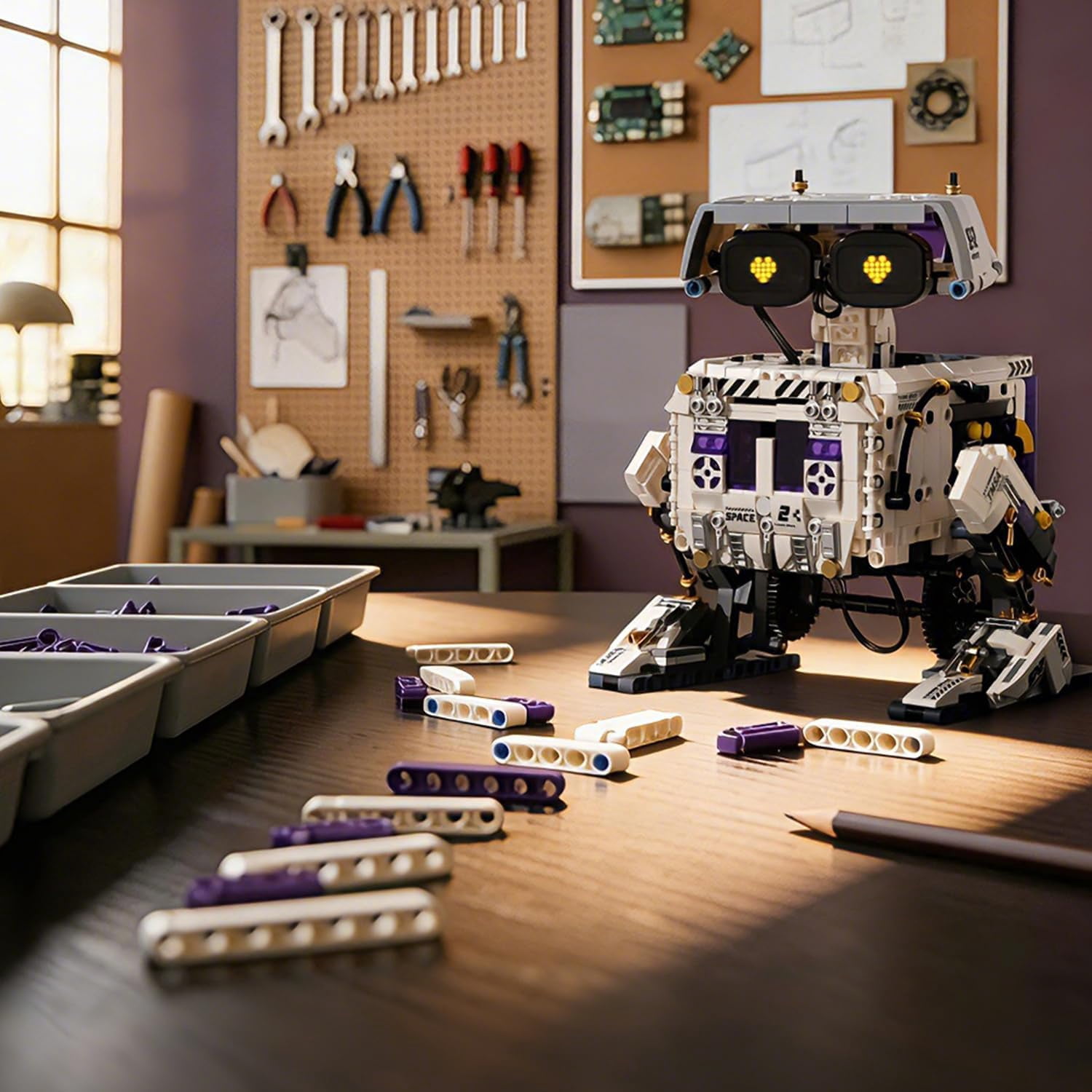 Programmable Biped Robot Building Blocks Set,1140 PCS Remote Control＆App STEM Robot Construction Kit with Movable Joints & Expression Modes,Coding Building Sets