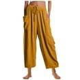 thumbnail image 2 of SELONE Plus Size Palazzo Pants for Women Lounge Pants with Pockets Wide Leg Cropped Trouser Loose Casual Long Beach Pants Drawstring Solid Lightweight Yellow 3XL Tall Breathable Summer Clothes, 2 of 6