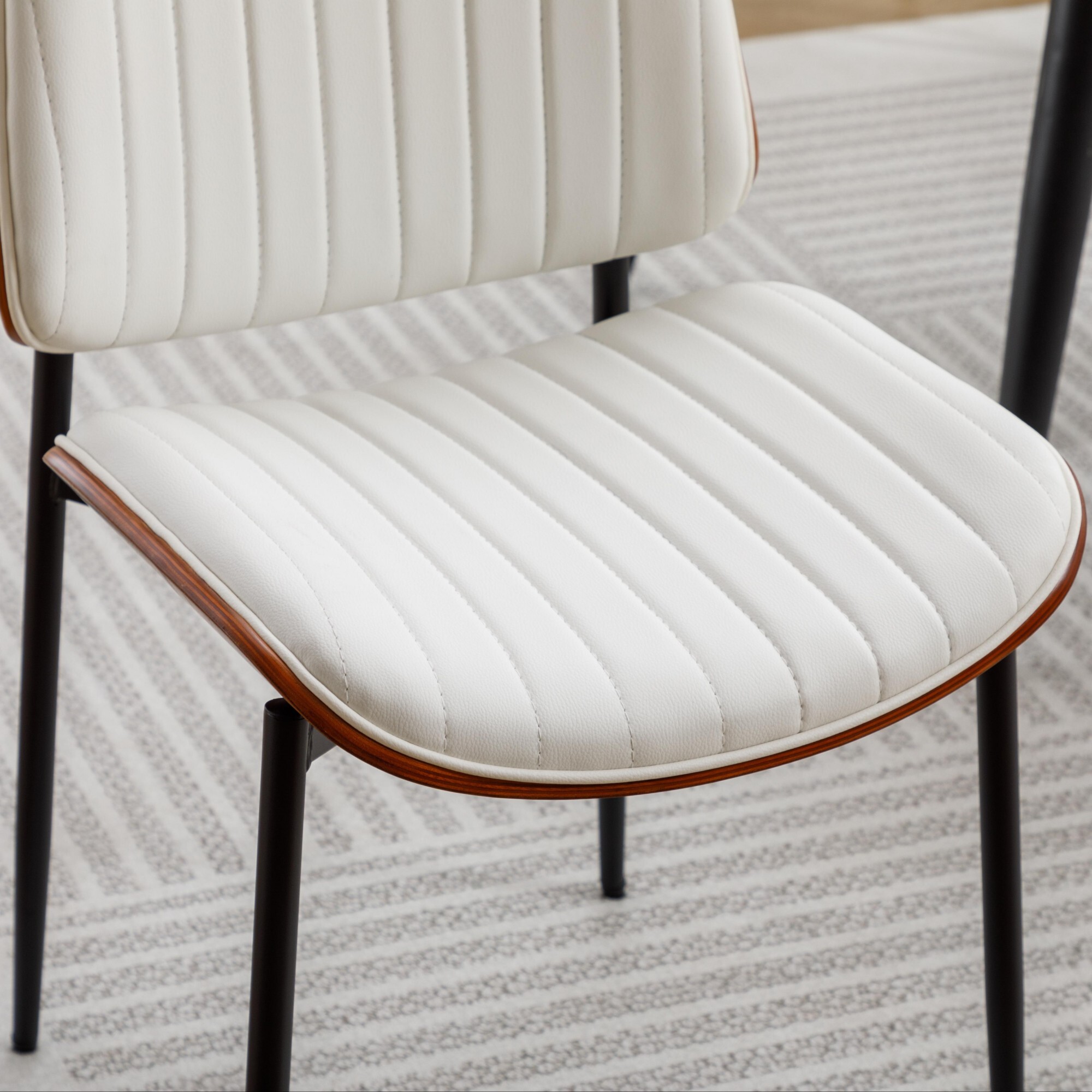AENKYO Modern Dining Chairs Set of 2, Faux Leather Upholstered Side Chairs for Kitchen & Dining Room, White
