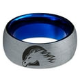 thumbnail image 2 of Tungsten Horse Horses Equestrian Equine Equidae Band Ring 8mm Men Women Comfort Fit Blue Dome Brushed Gray Polished, 2 of 4