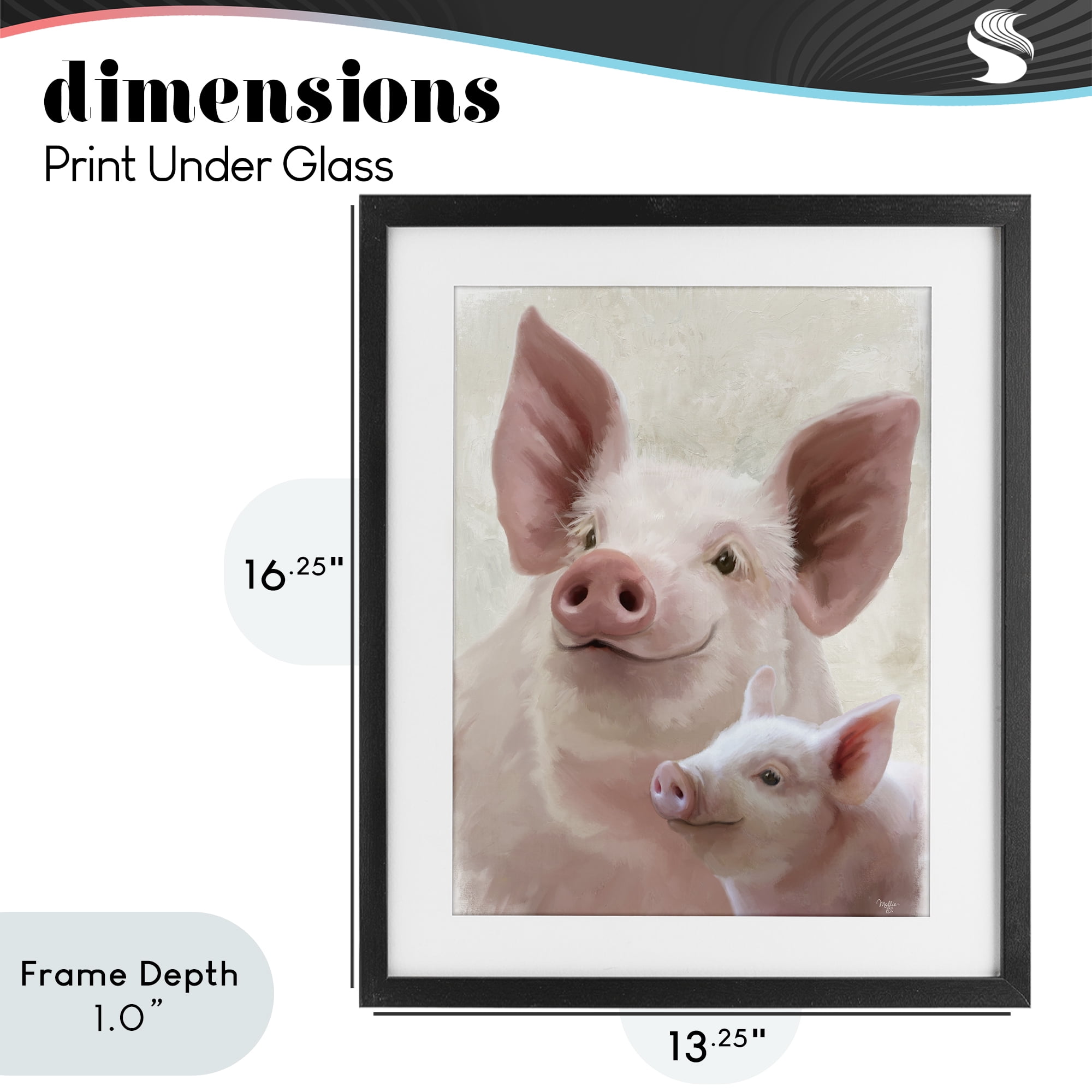 Stupell Industries Piglet & Mom Portrait Black Framed Print Under Glass, design by Mollie B.