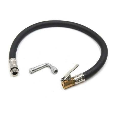 - 45cm Clip On Car Air Tire Inflator Hose w Silver Tone 90 Degree Valve Extension