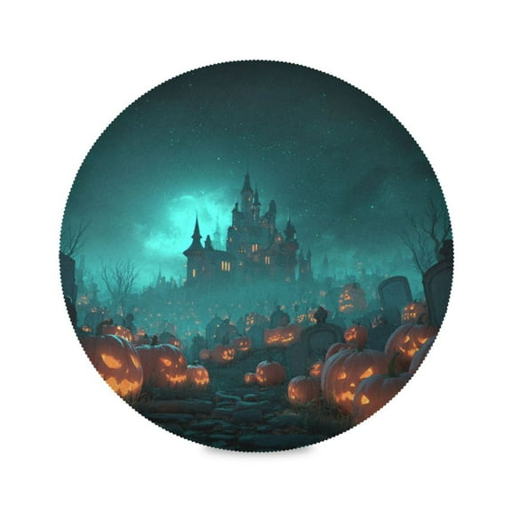 WOBOGO Halloween Night Round Placemats Set of 1 Heat Resistant Washable Kitchen Table Decorations 15.4in