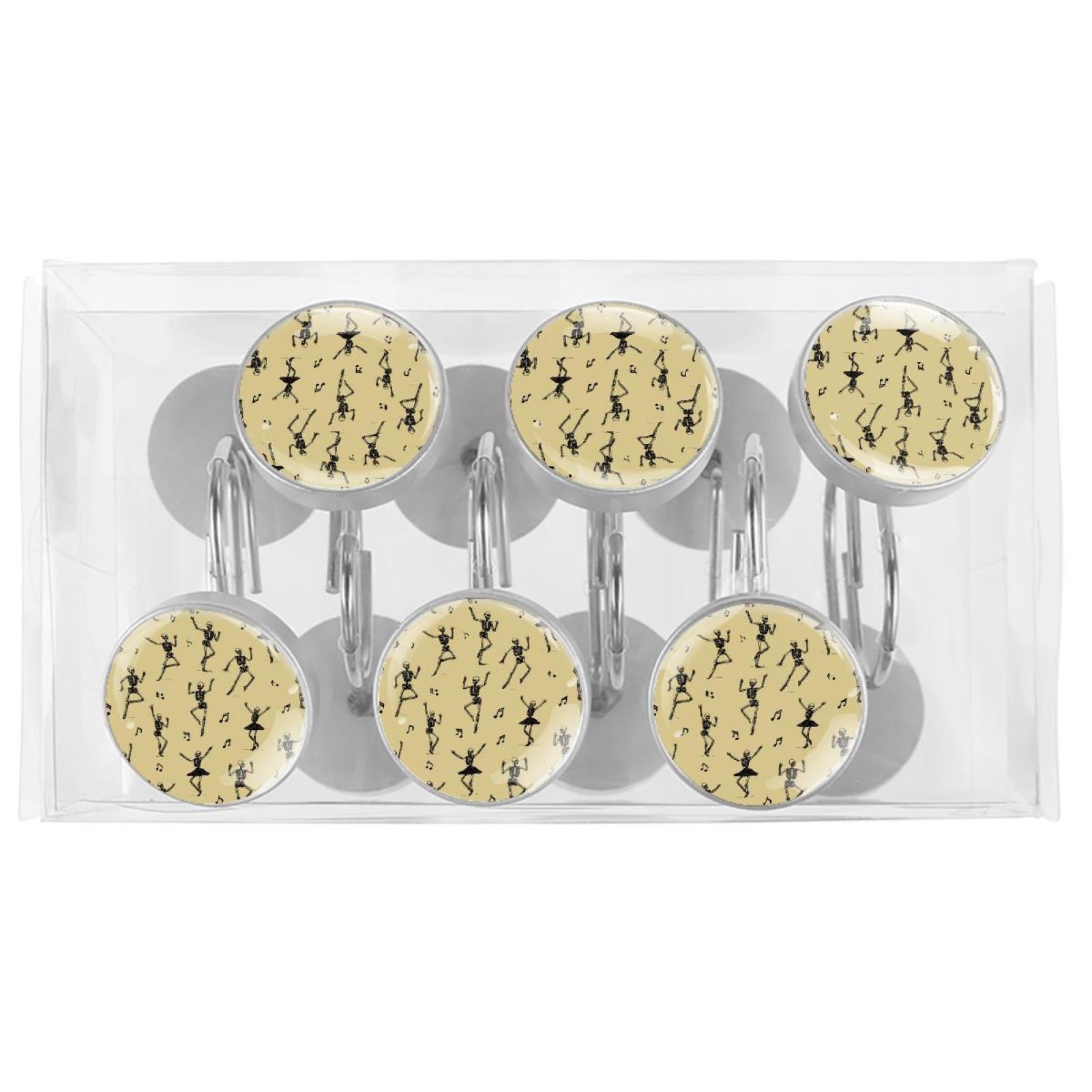 12pcs Decorative Shower Curtain Hooks, Rust Resistant Shower Rings for Bathroom Living Room,Rustproof Stainless Steel Rings for Shower Curtain and Liner Rods,Ballet Dancing Skeleton Yellow