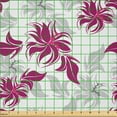 thumbnail image 2 of Ambesonne Floral Fabric by the Yard Microfiber, Magenta Lily Flowers Leaves, 5 Yards, Dark Magenta White and Grey, 2 of 2
