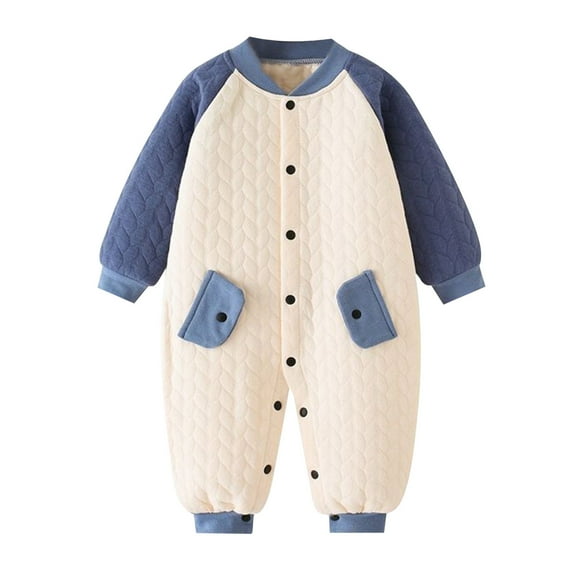 WERYOUNG Baby Jumpsuit Spring Fall Winter Warm Clip Cotton Autumn Newborn Clothes Baby Thick Onesie, Blue, 0-3 Months