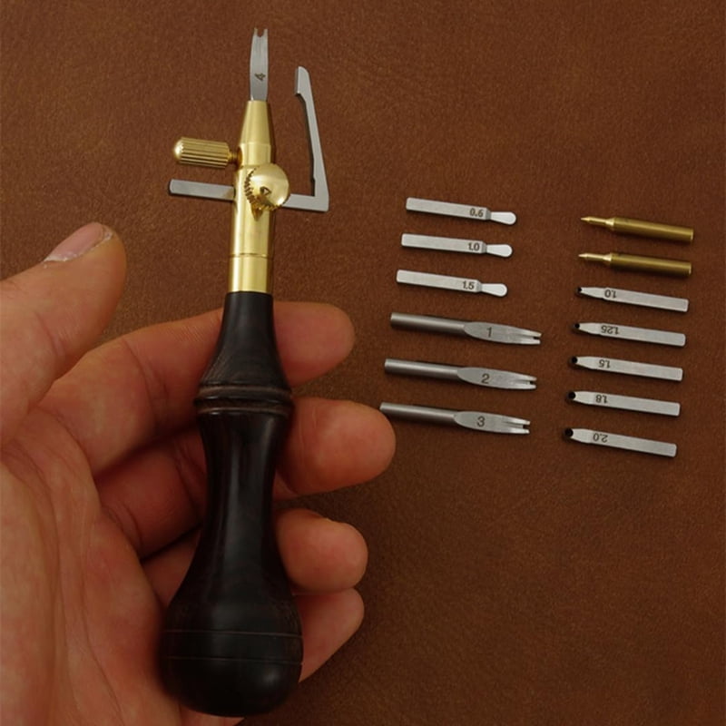 6 in 1 Leather Groover Tool, with Adjustable Stitching Groover, Leather Carving Cutting Tools, Leather