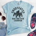 thumbnail image 2 of Undefeated Hide and Seek Champion Shirt, Unisex Women's Men's Shirt, Bigfoot Yeti, Sasquatch, Squatch Tee, Heather Light Blue, X-Large, 2 of 6