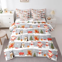 Feelyou Santa Claus Twin Bedding Sets 7-Piece for Teen, Kawaii Cartoon Penguin Bedding Comforter Set, Merry Christmas Reversible Sheet Sets, Breathable Home Decor