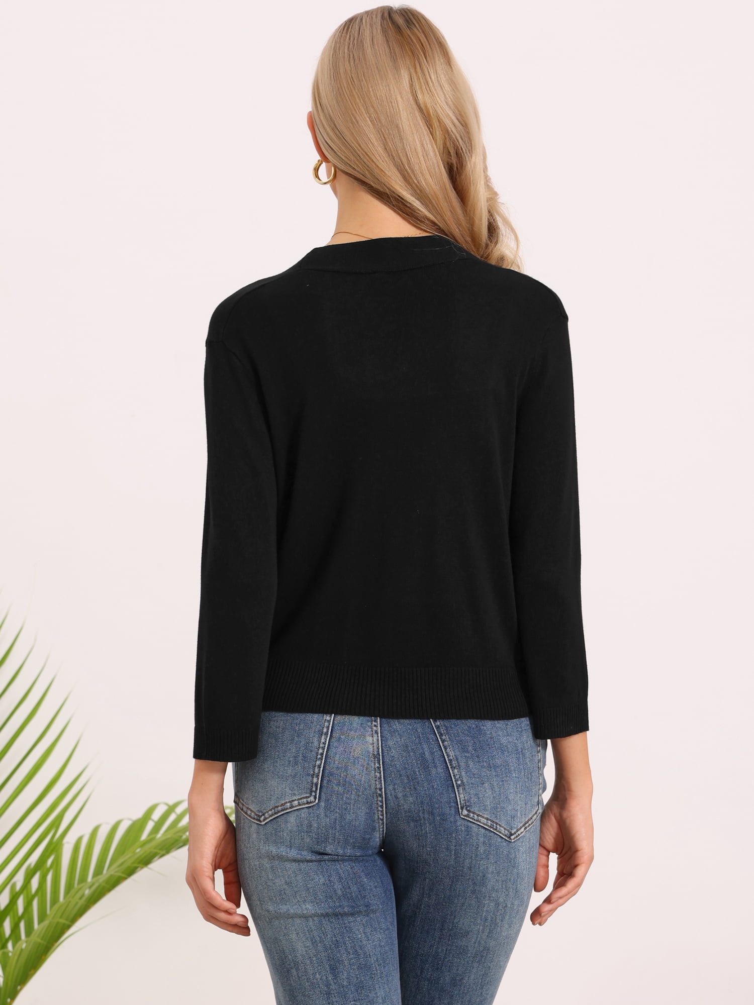 DARING DIVA Women's Cropped Knit Open Front 3/4 Sleeve Bolero Shrug S Black