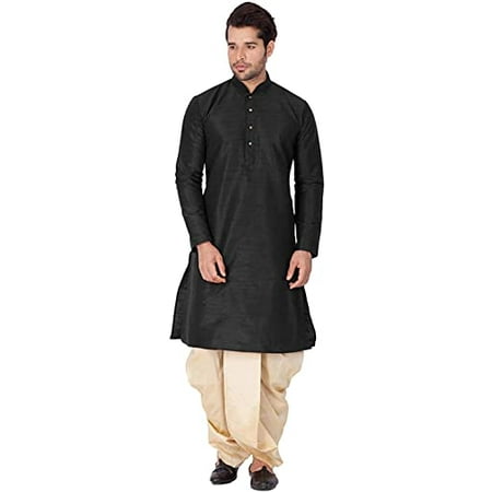 

Royal Kurta Men s Silk Designers Dhoti Kurta Set (Black Gold 42)
