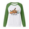 thumbnail image 4 of SwiftWear Women's Thanksgiving Pumpkin Print Sweatshirt - Fashion Raglan Long Sleeve Crewneck Top, Halloween Soft It's Fall Y'all Pullover Shirt Green, 4 of 4