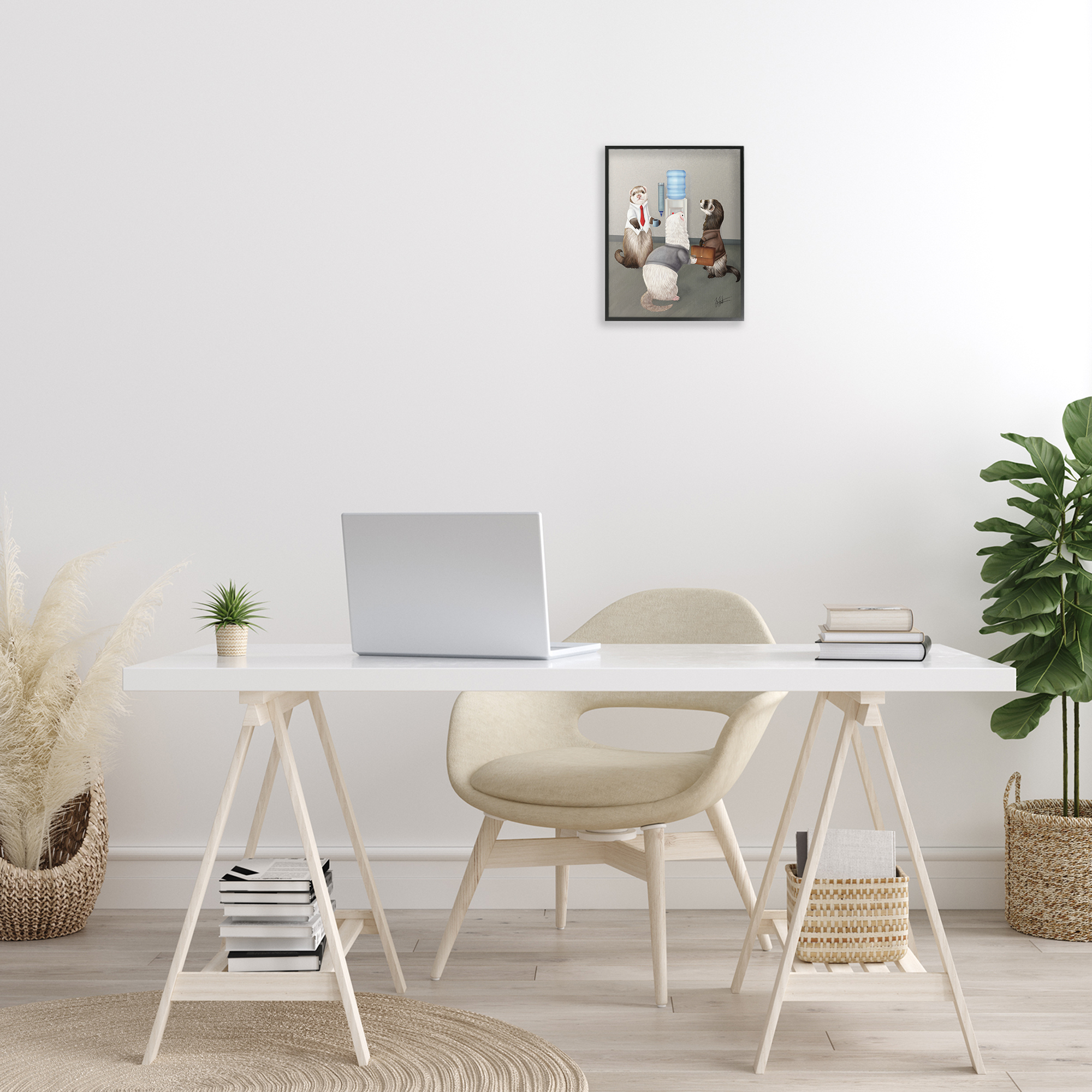 Stupell Industries Office Ferrets Water Cooler Animals & Insects Painting Black Framed Art Print Wall Art, 11 x 14