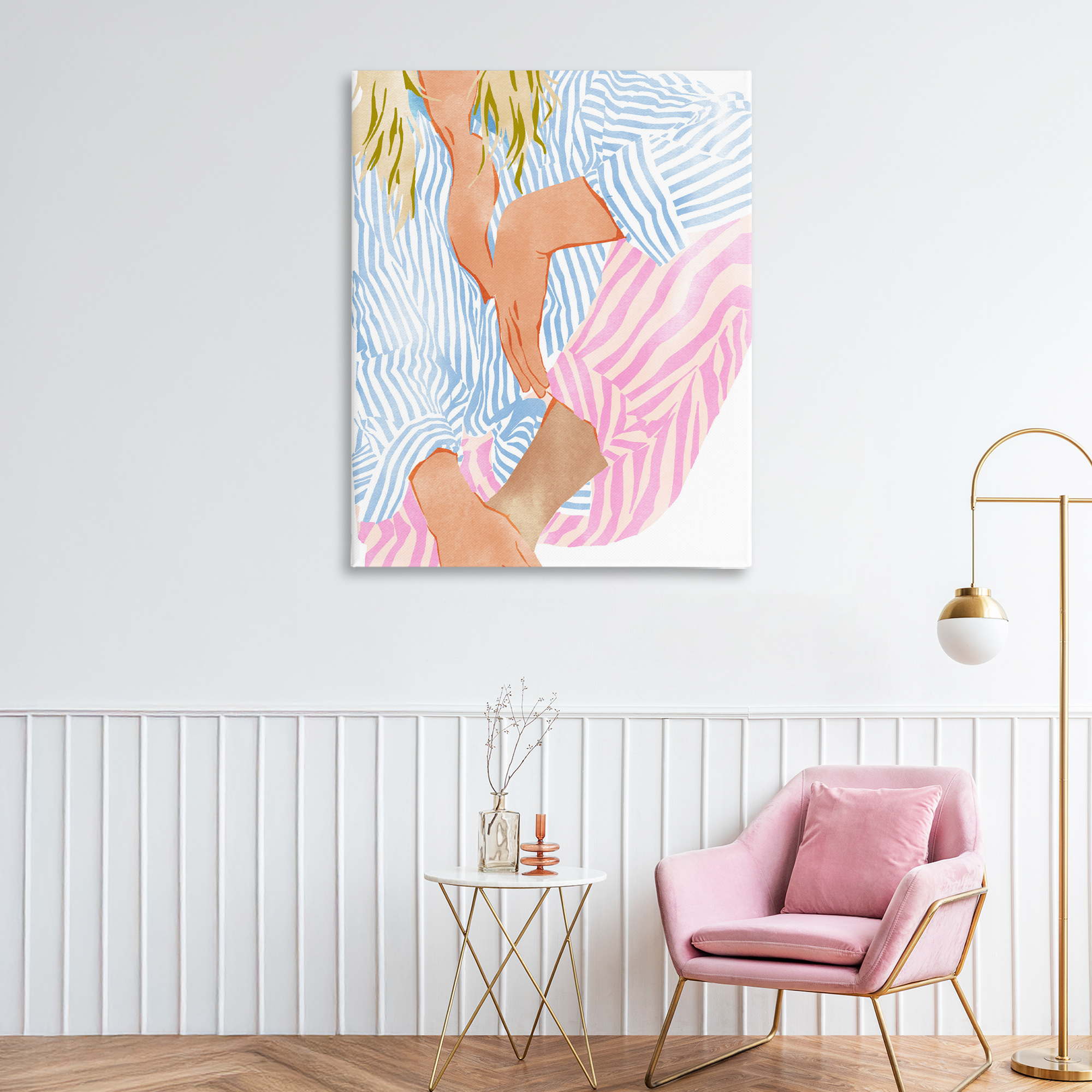 Woman in Pastel Stripes Canvas Wall Art, design by Ziwei Li