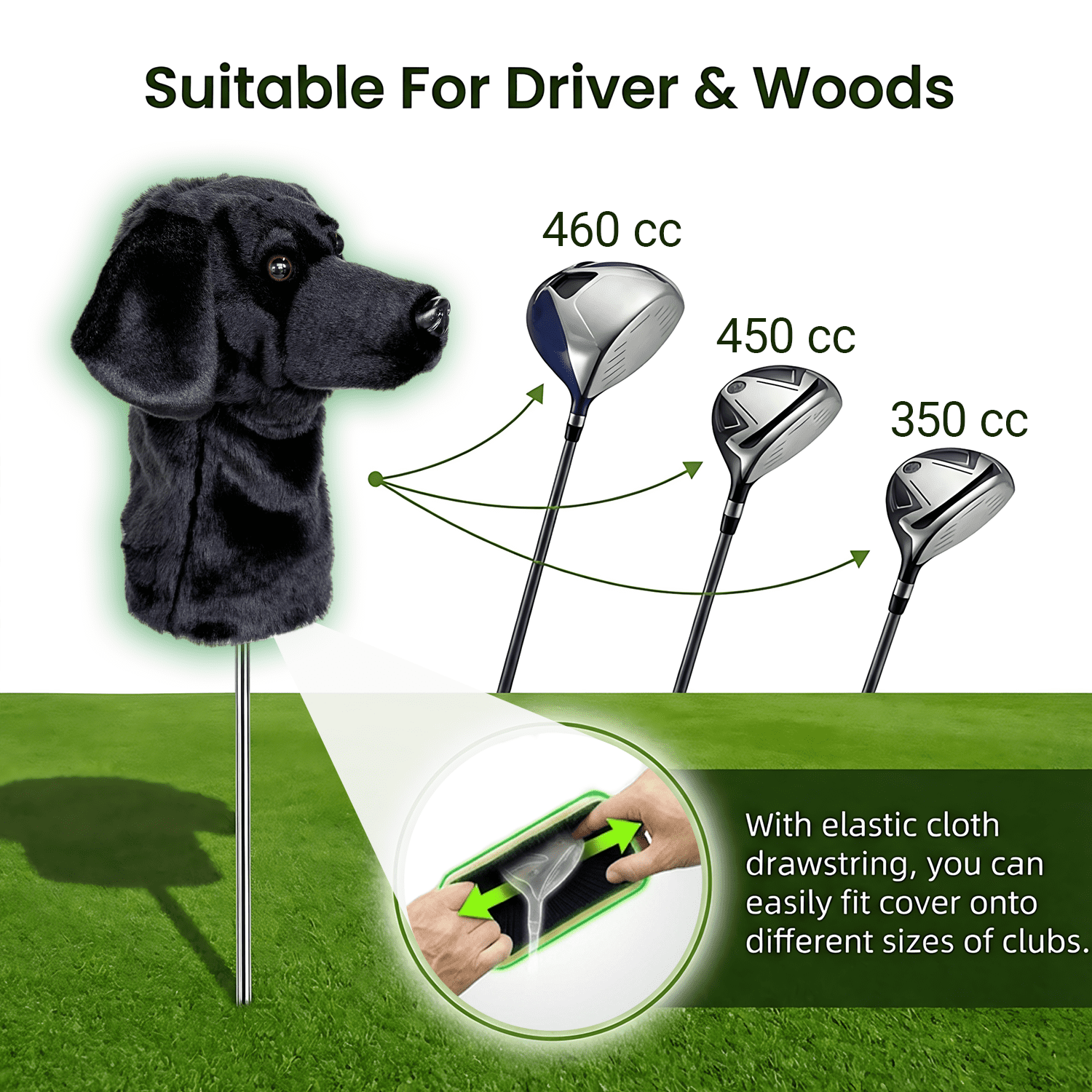 Black Lab Golf Club Headcover, Dog Golf Driver & Woods Club Cover, Black Dog Golf Head Cover