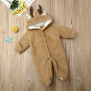 Newborn Kids Baby Girl Boy Rompers Antlers Hooded Brown Romper Jumpsuit Winter Outfits Clothes