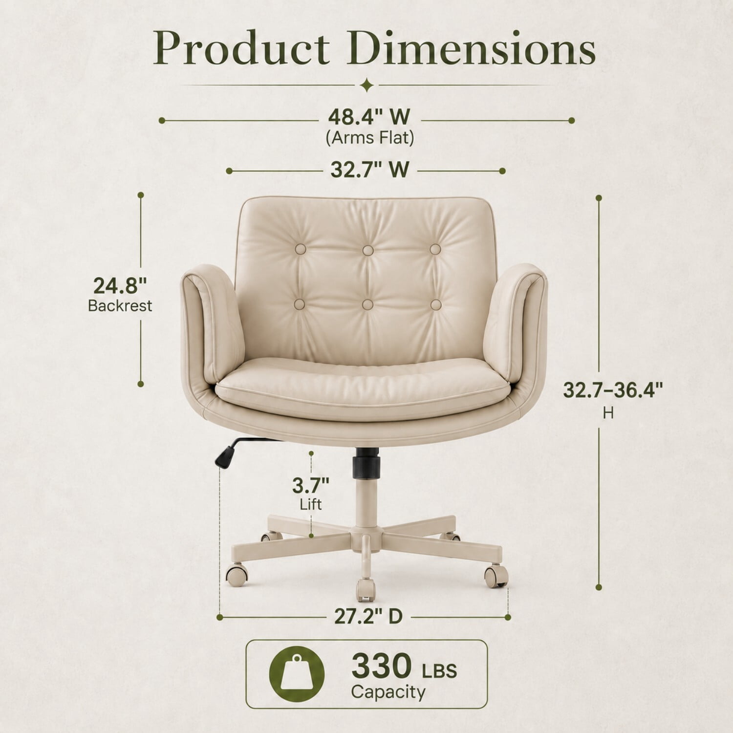 Easy4Home Criss Cross Office Chair with Wheels and Adjustable Armrests, Wide Seat PU Leather Swivel Computer Desk Chair, Beige