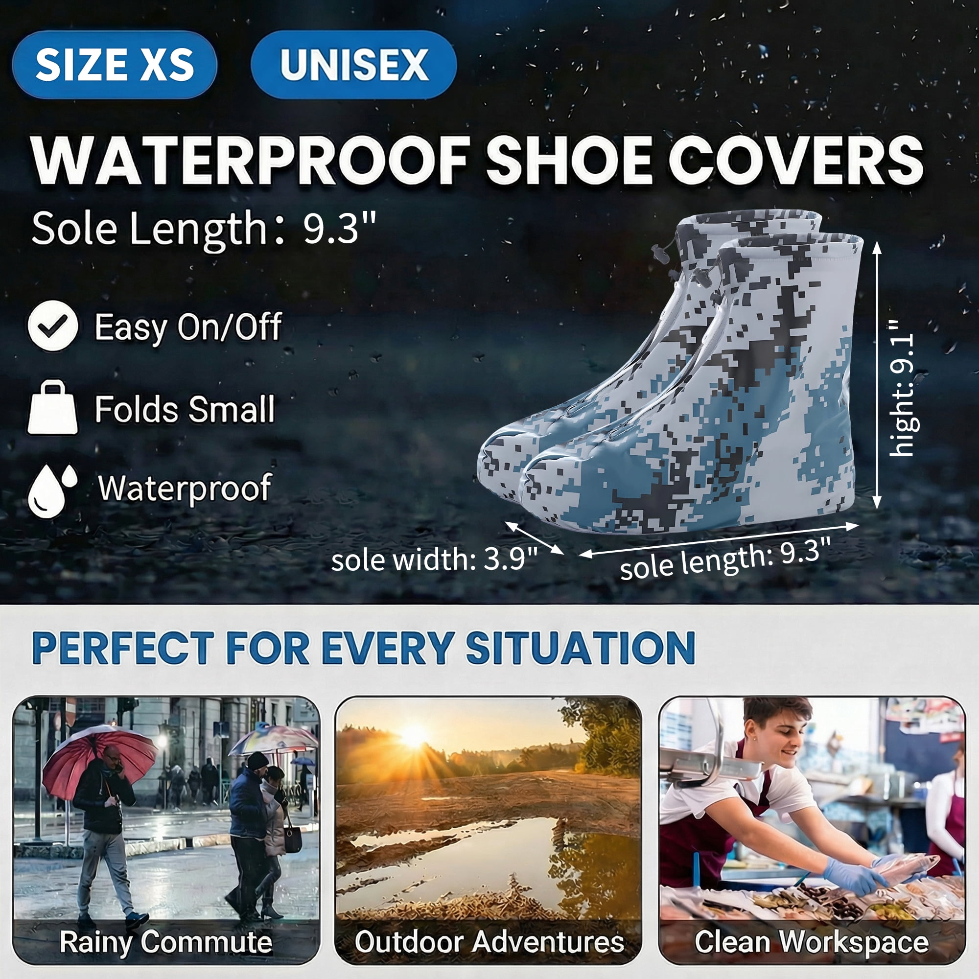 Unique Bargains Waterproof Shoe Covers Reusable Overshoes Blue X-SMALL
