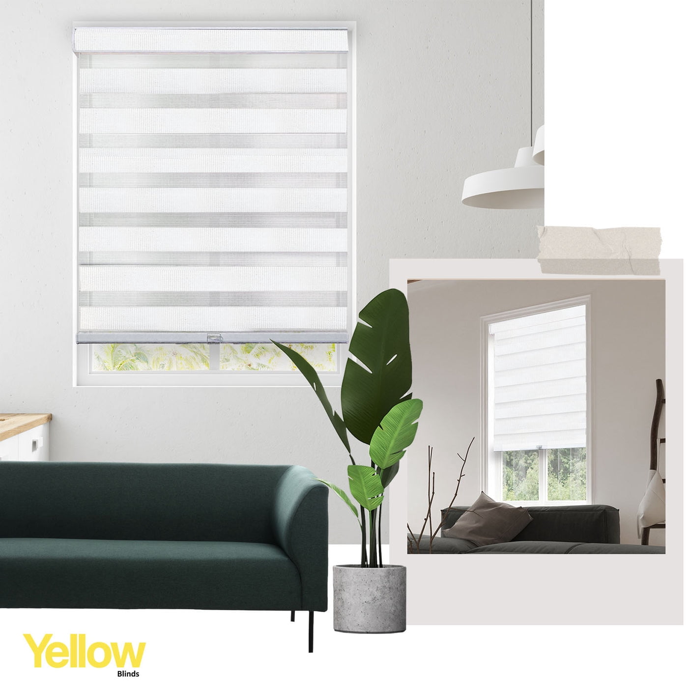 YELLOW BLINDS White Cordless Zebra Roller Shades for Windows, Dual Layer Light Filtering & Room Darkening, 35"W X 72"H, Modern Window Blinds with Cassette Valance, Easy Install, Safe for Kids & Pets