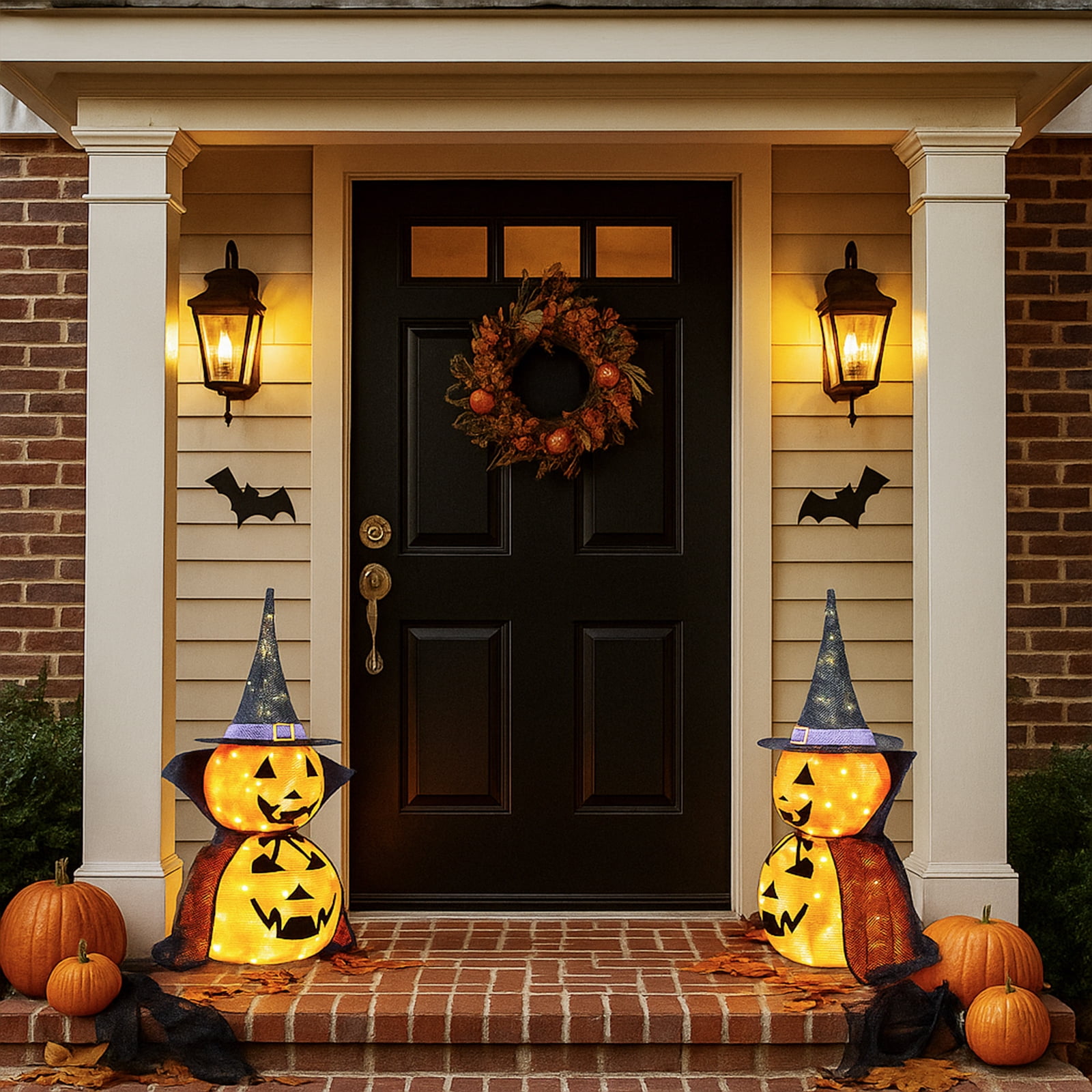 2Packs 3ft Collapsible Lighted Jack-O-Lantern Halloween Decor 176 LED Pop-Up Pumpkin Lamp Wizard Hat Cape Metal Frame For Indoor Outdoor Yard Decor