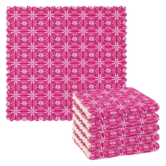 6 Pieces of Kitchen Towels 11x11Inch Kitchen Dish Cloths Kitchen Dish Towels Reuseable Cleaning Cloths Dark Pink Pattern