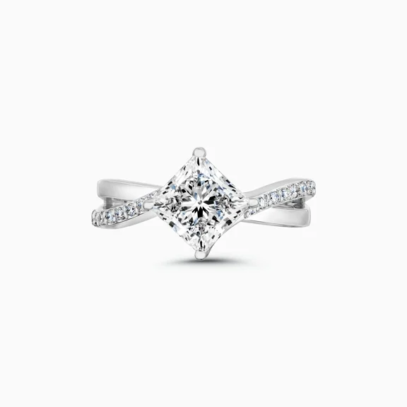 Spot Jewel 2.1 Ct Princess Cut Diamond Engagement Ring - 14K White Gold Plated Wedding Ring - Party Wear Diamond Ring - Bypass Forever Diamond Ring for Women - Split Shank Anniversary Ring for Her